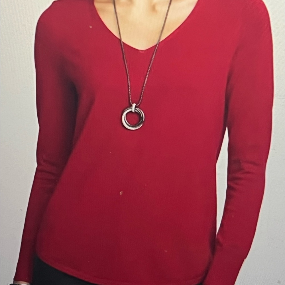 Chico's Red Caviar Trim V- Neck Pullover Sweater in Chico’s Size 3